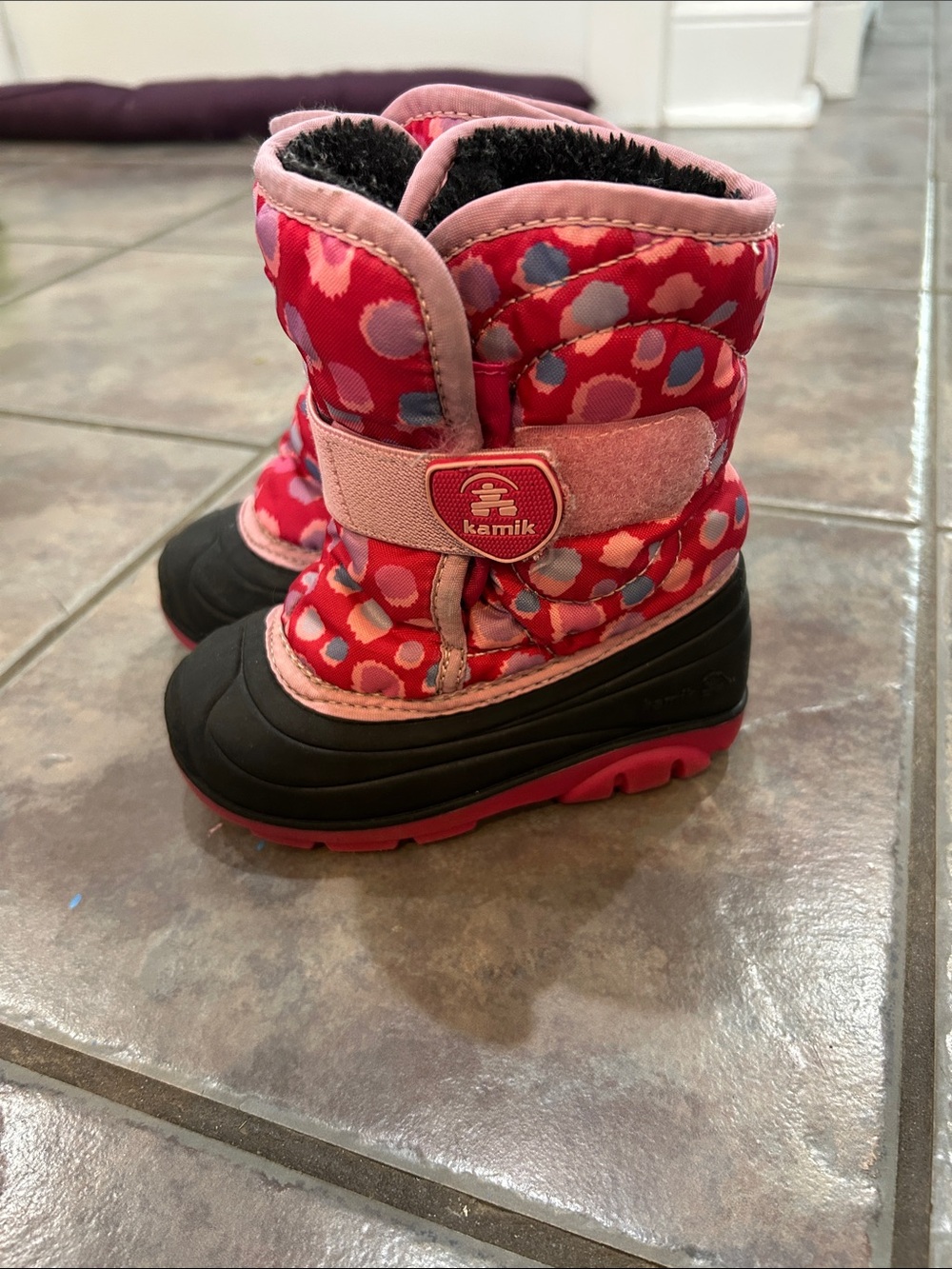 Kamik Pink Dot Toddler Snow Boots with Black Soles